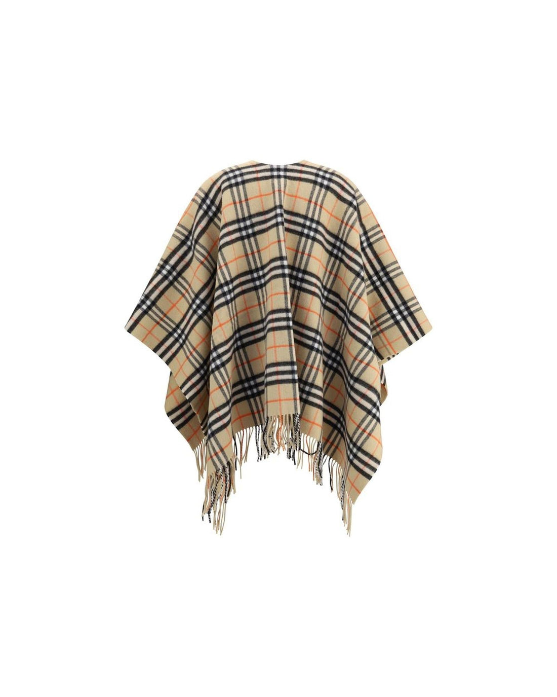 Burberry Check Wool Poncho Fringed Women Beige Jackets & Coats