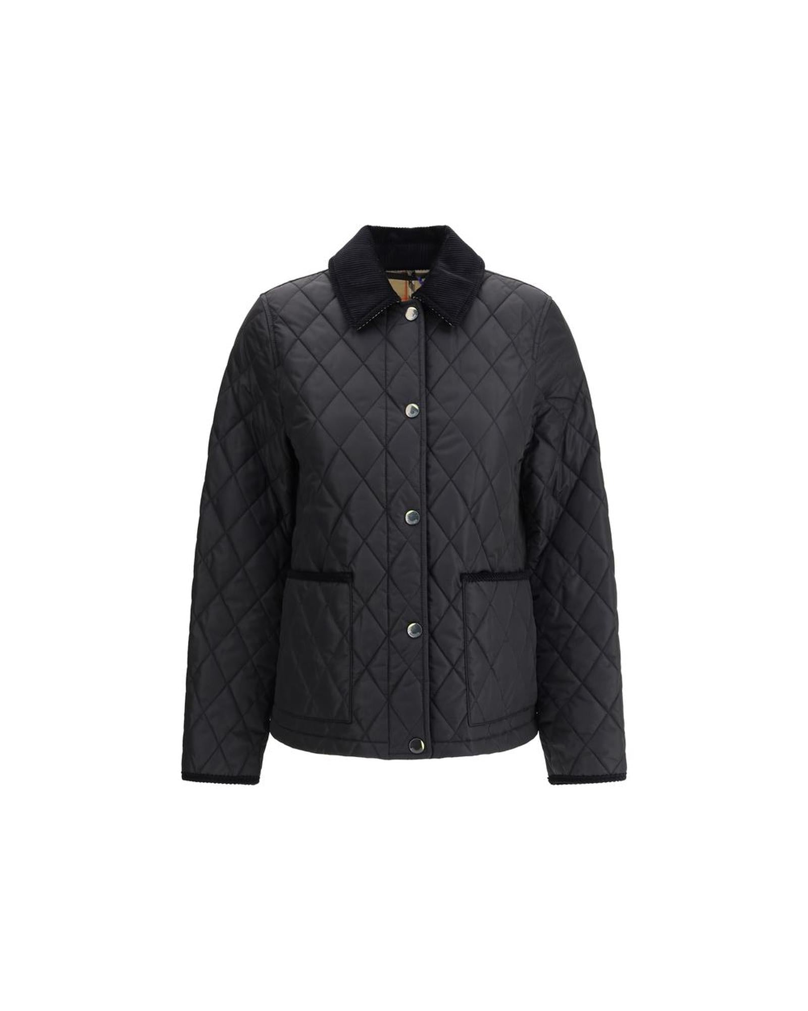 Burberry Quilted Jacket Snap Button Closure Women Black Jackets & Coats