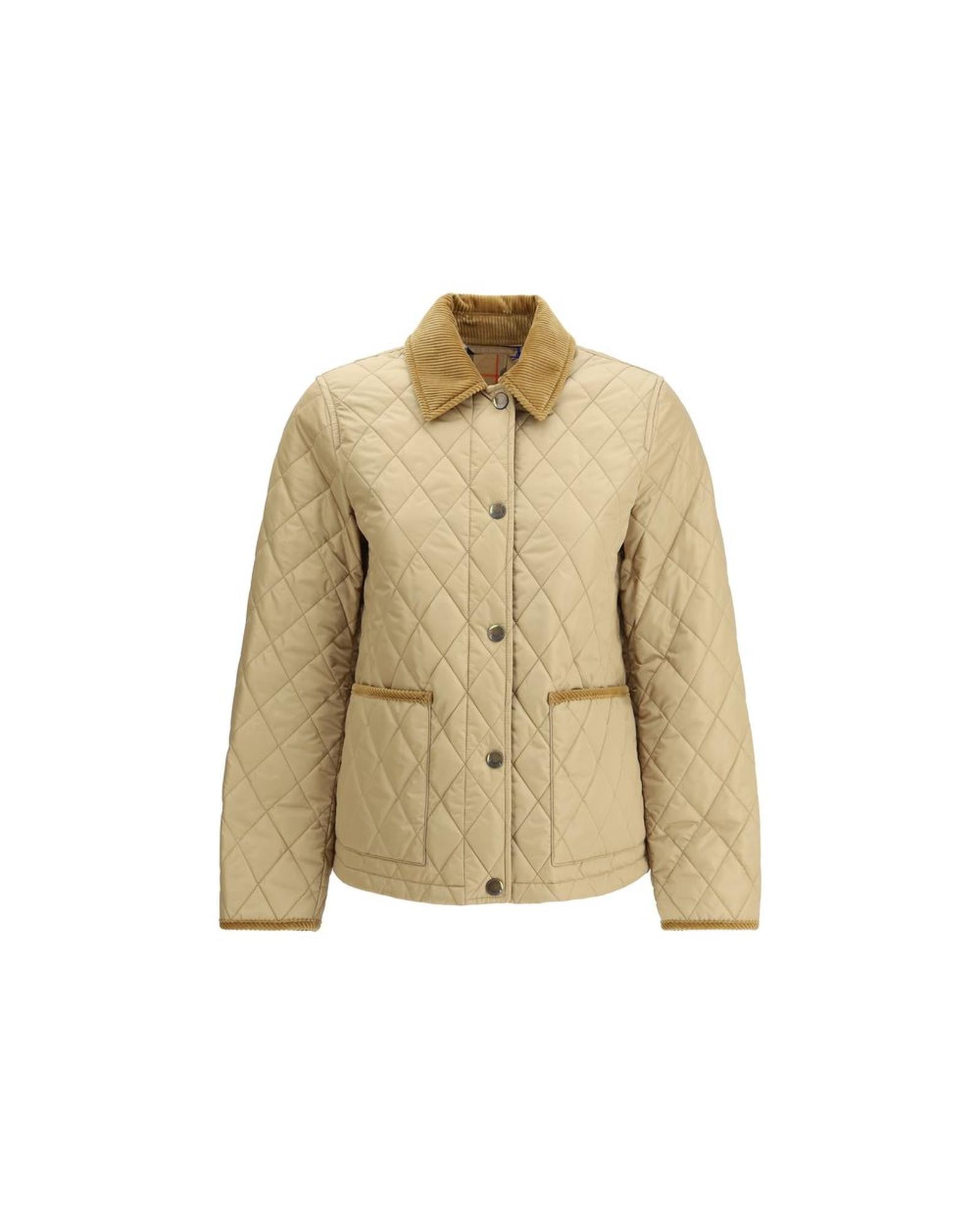Burberry Quilted Jacket Corduroy Collar Women Beige Jackets & Coats