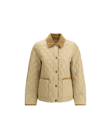 Burberry Quilted Jacket Corduroy Collar Women Beige Jackets & Coats
