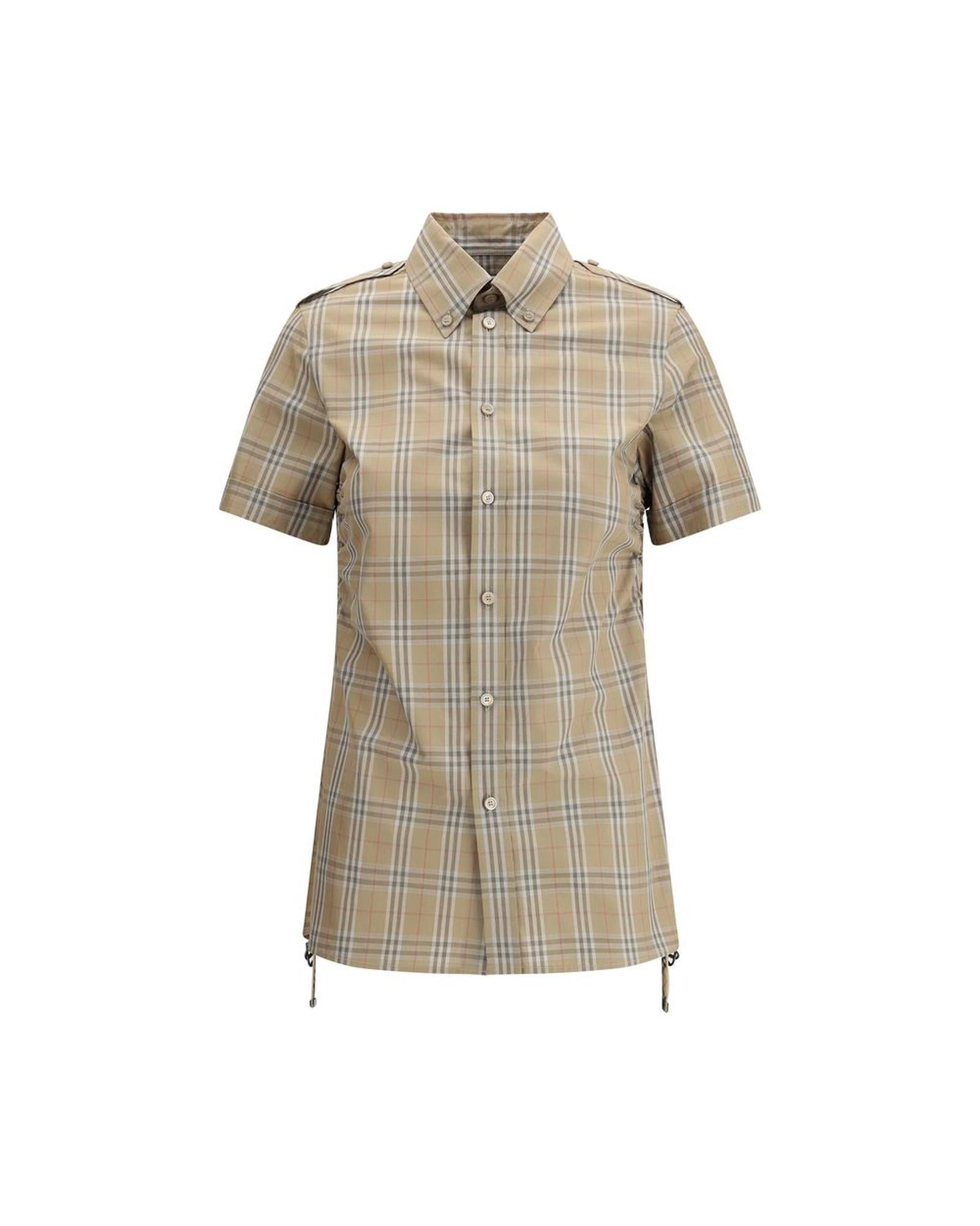 Burberry Short Sleeve Checked Shirt Side Lace Detail Women Brown