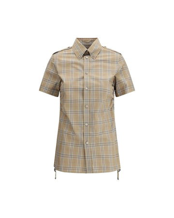 Burberry Short Sleeve Checked Shirt Side Lace Detail Women Brown