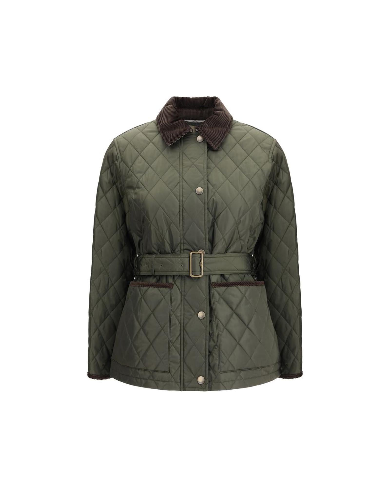 Burberry Quilted Corduroy Collar Jacket Women Green Jackets & Coats