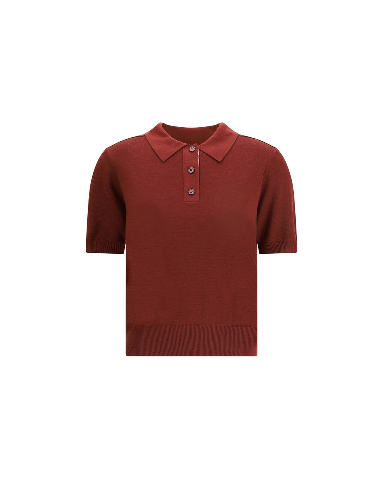 Burberry Knit Polo Shirt Button Closure Women Bordeaux