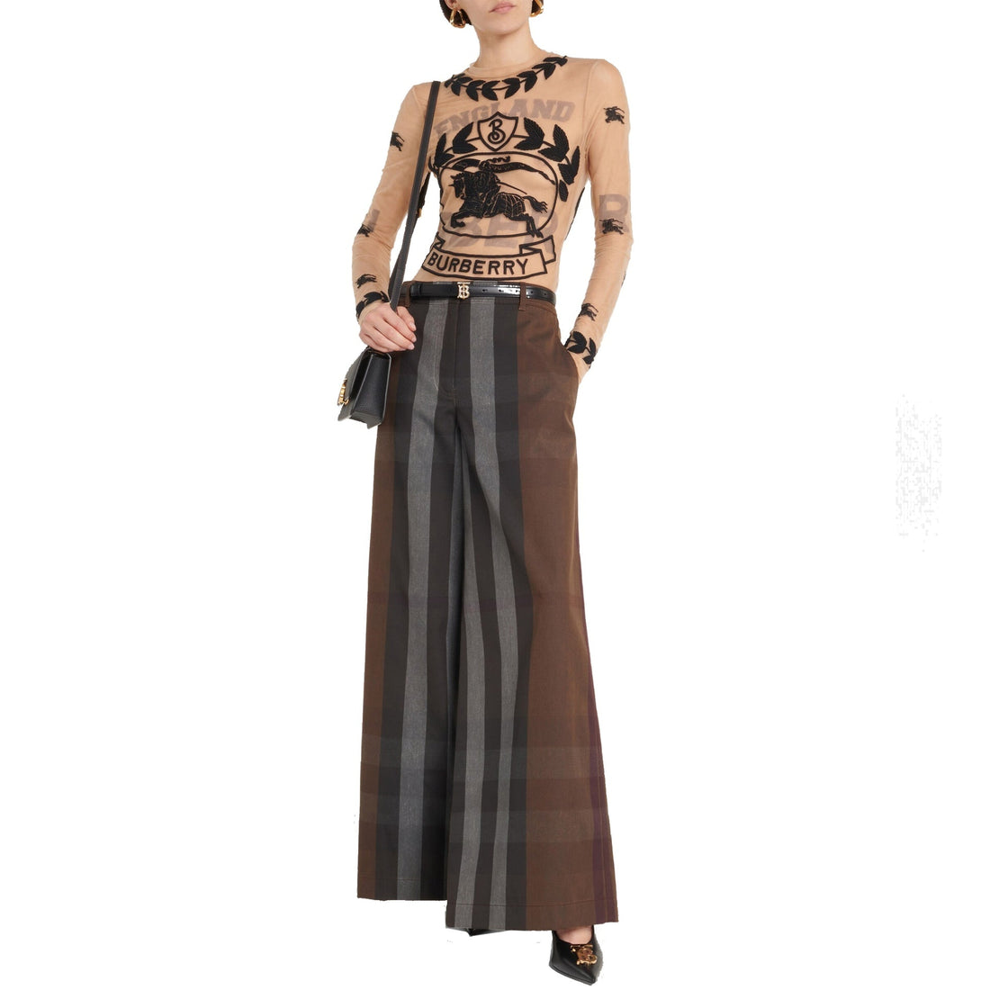 BURBERRY Checkered Design Wide Leg Canvas Pants