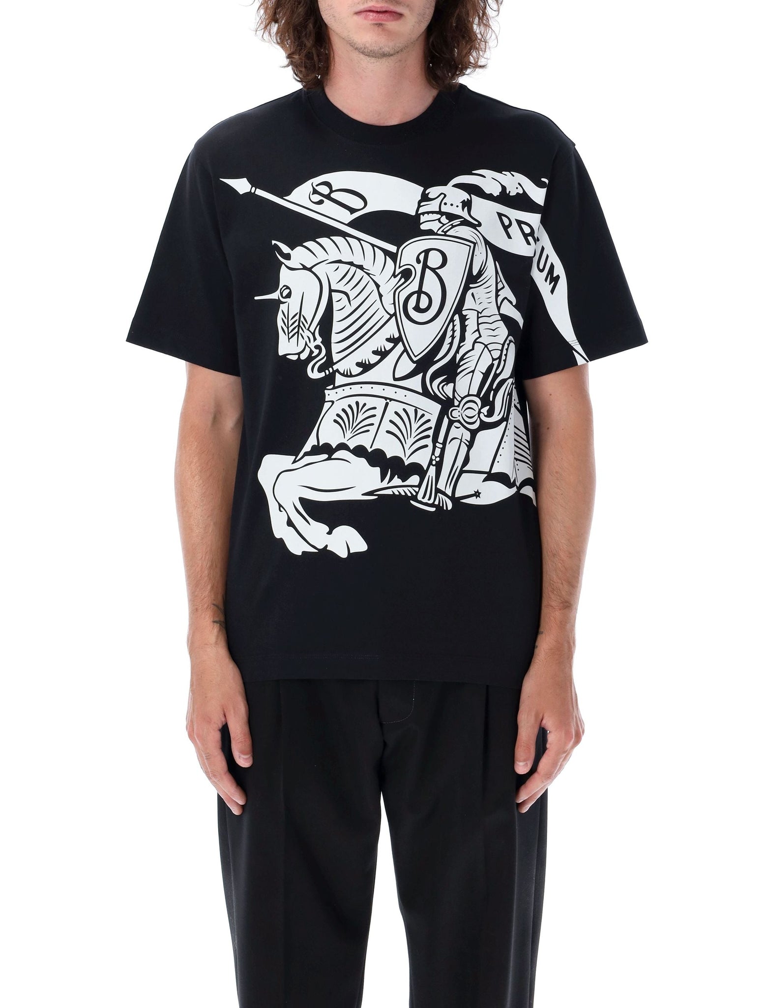 BURBERRY Knight Print T-Shirt - Regular Fit, Crew Neck (Size L)