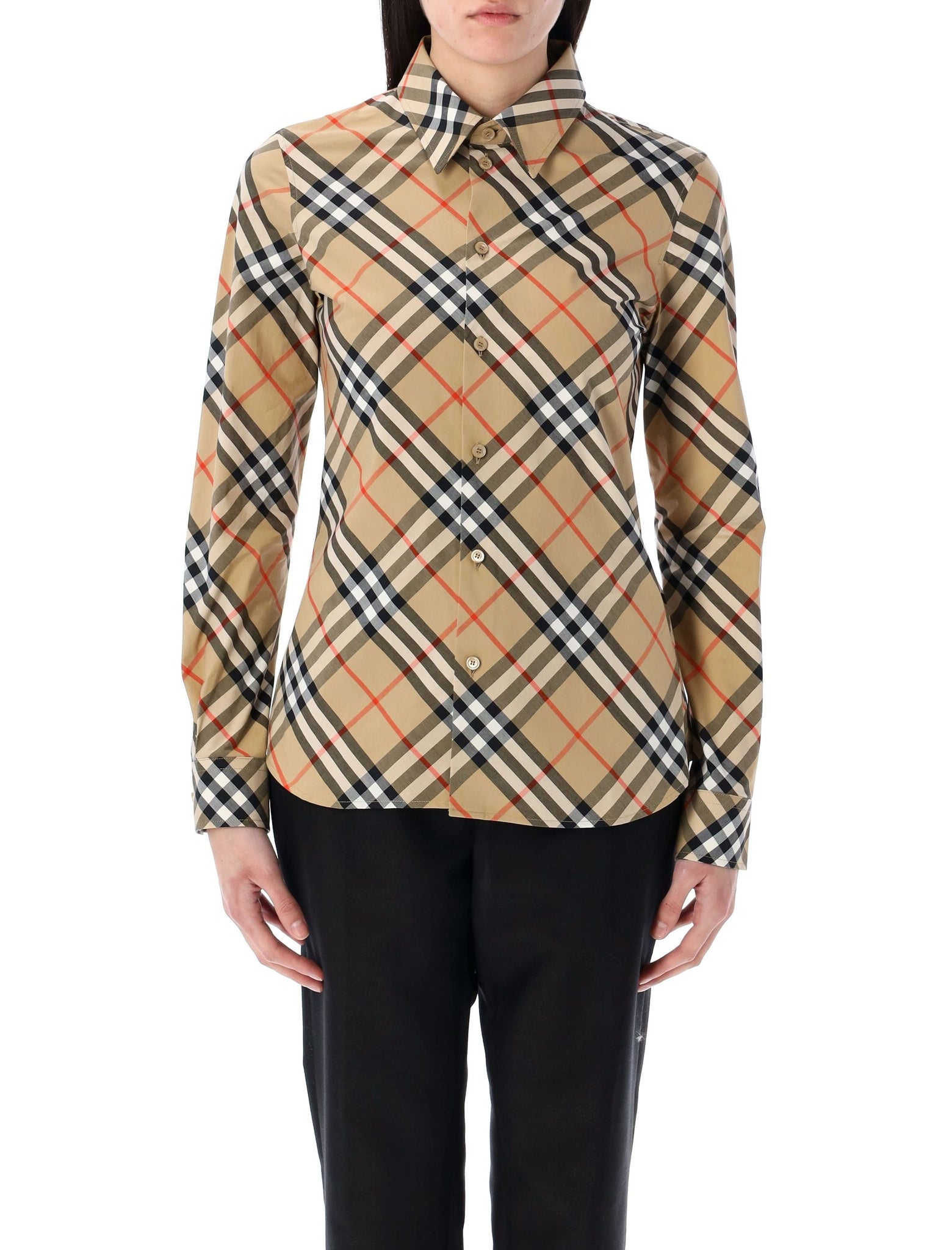 BURBERRY Slim Fit Check Cotton Shirt - Women's Size 8