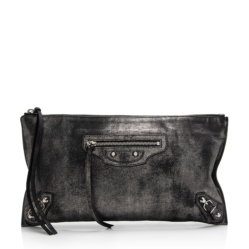 Balenciaga Metallic Calfskin Milky Way Papier Clutch (SHF-21705)