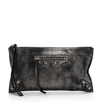 Balenciaga Metallic Calfskin Milky Way Papier Clutch (SHF-21705)