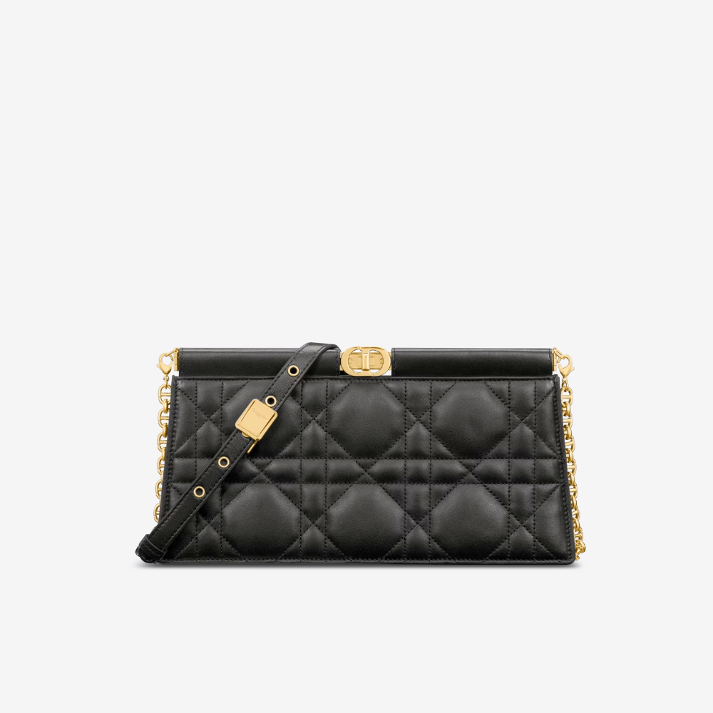 Black Cannage Lambskin D Caro Colle Noire Clutch with Chain Leather Crossbody Bag for Women