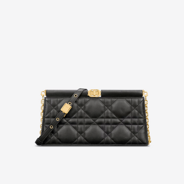Black Cannage Lambskin D Caro Colle Noire Clutch with Chain Leather Crossbody Bag for Women