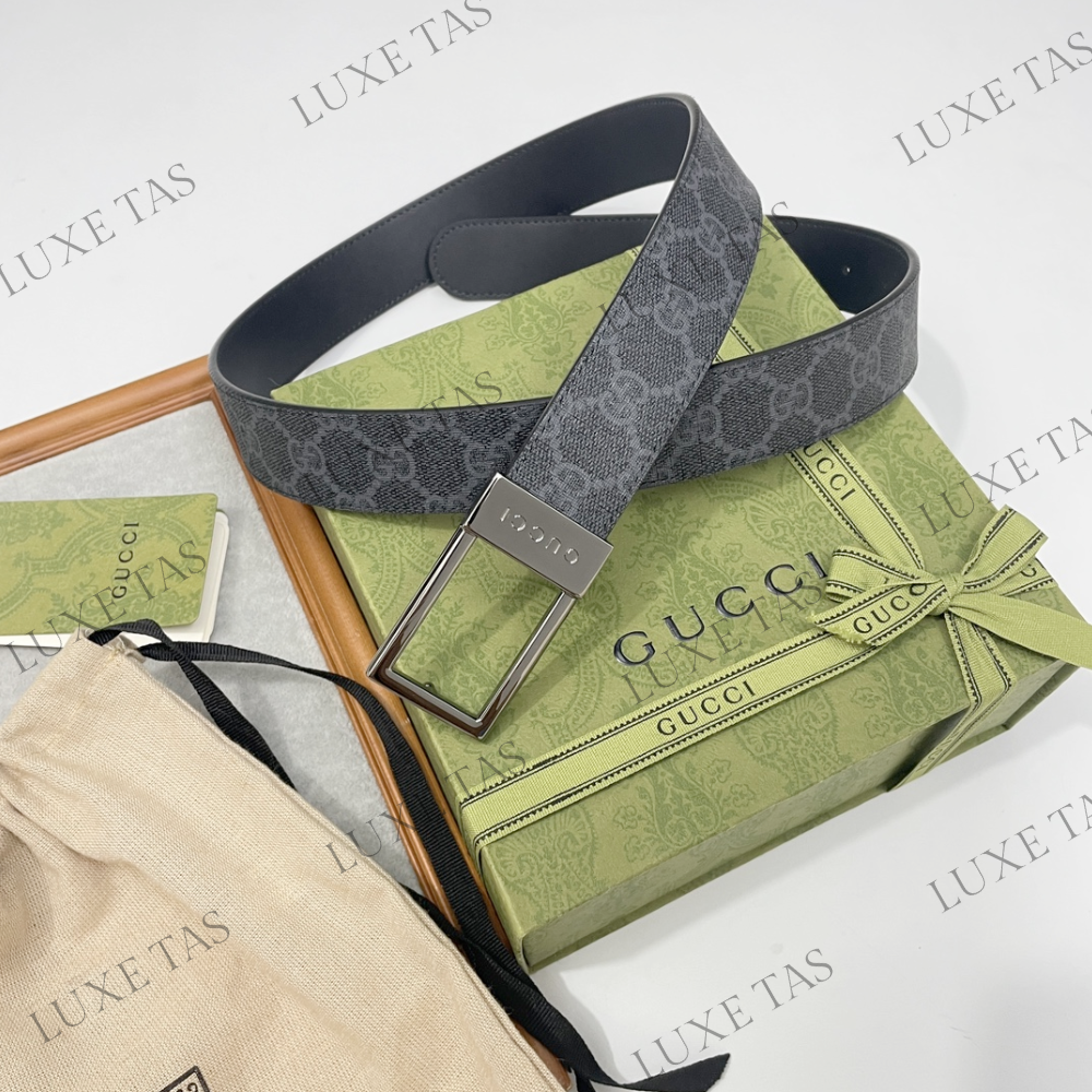 Black GG Supreme Canvas Belt With Rectangular Buckle Designer Belts for Men