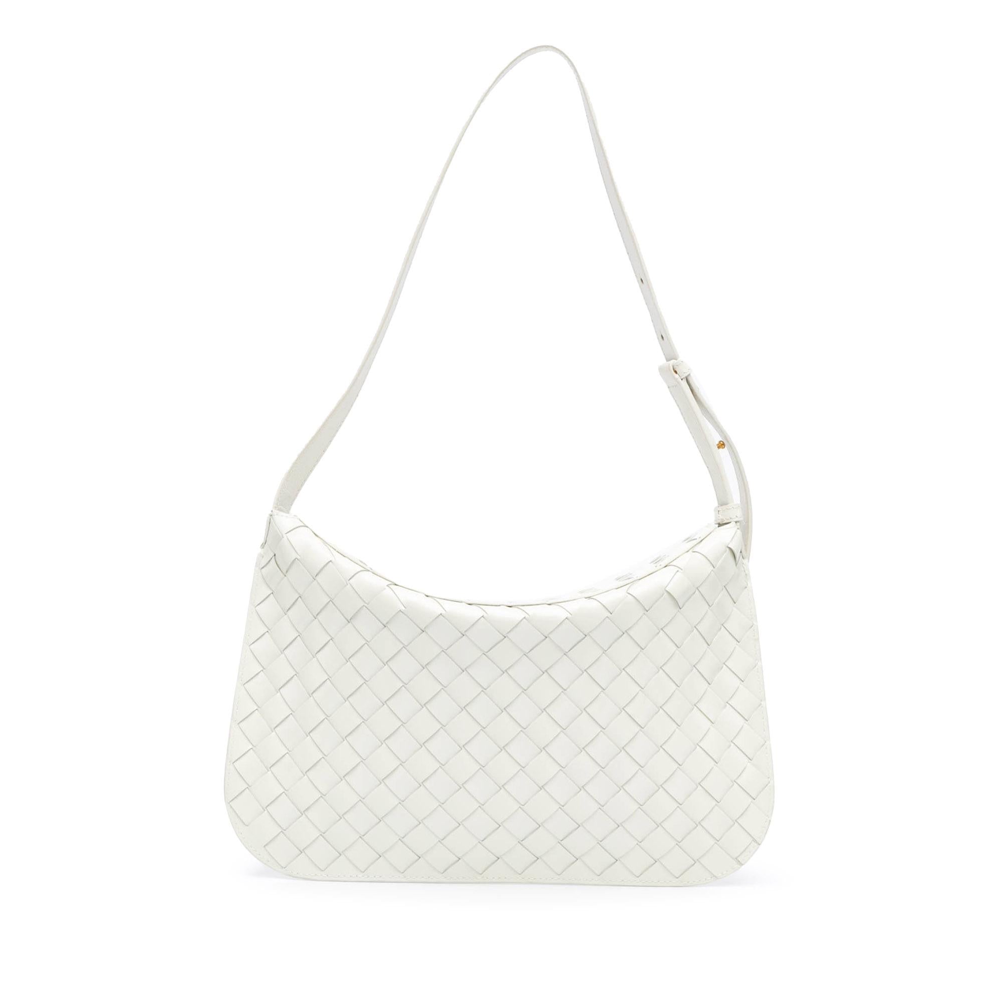 Bottega Veneta Brushed Calfskin Intrecciato Cradle Fold Over Shoulder Bag