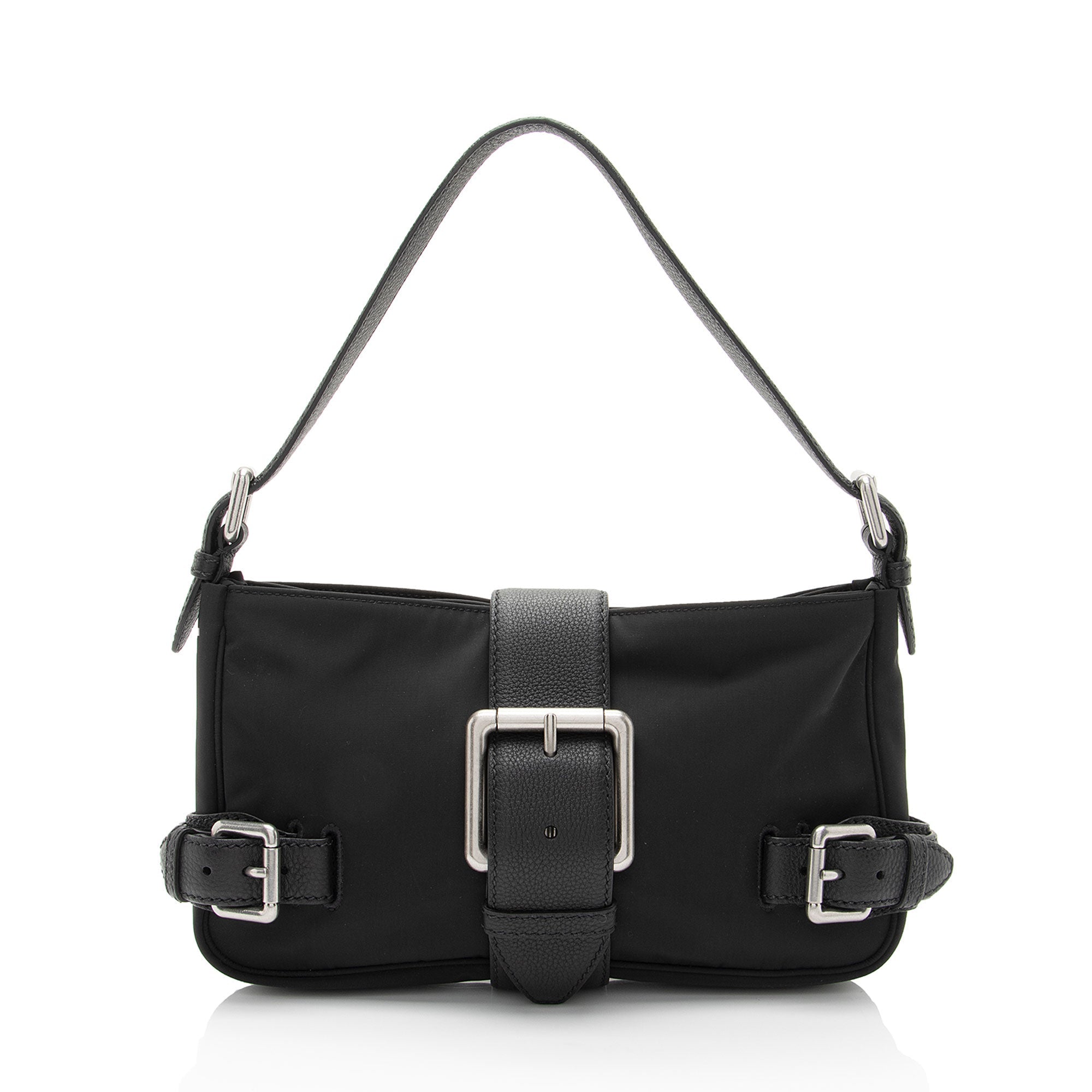 Bottega Veneta Nylon Calfskin Buckle Mini Shoulder Bag (SHF-uylolI)