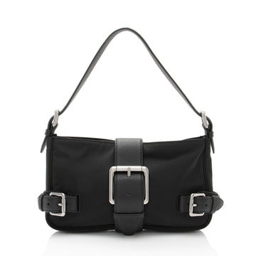 Bottega Veneta Nylon Calfskin Buckle Mini Shoulder Bag (SHF-uylolI)