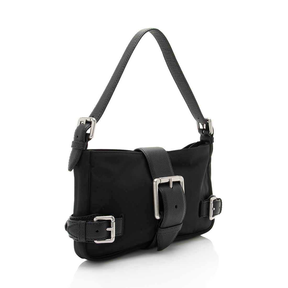 Bottega Veneta Nylon Calfskin Buckle Mini Shoulder Bag (SHF-uylolI)