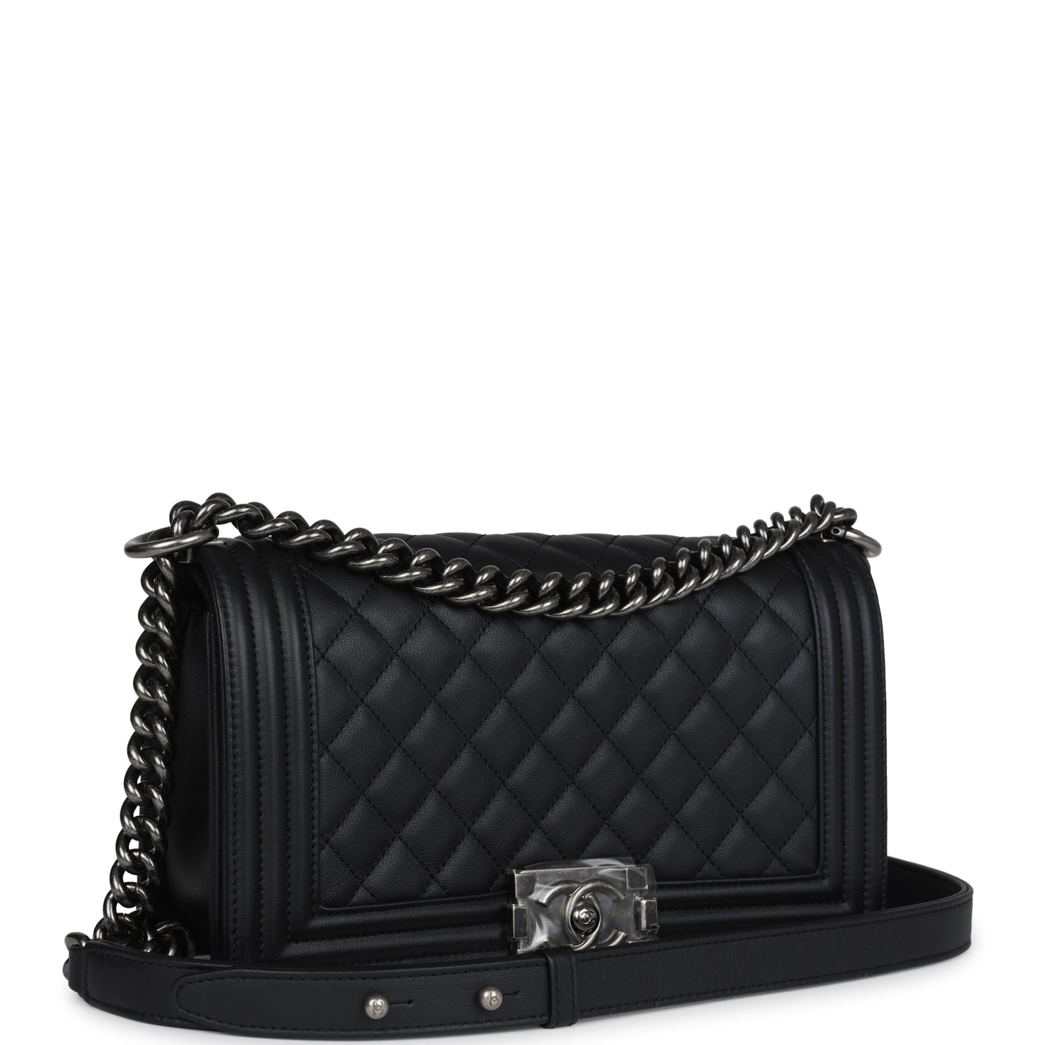 Chanel Medium Boy Bag Black Calfskin Aged Ruthenium Hardware