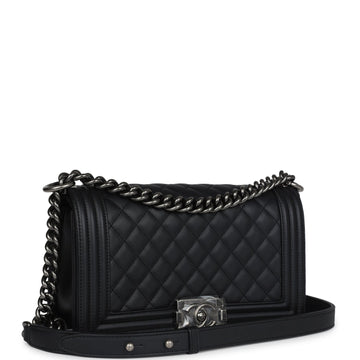 Chanel Medium Boy Bag Black Calfskin Aged Ruthenium Hardware