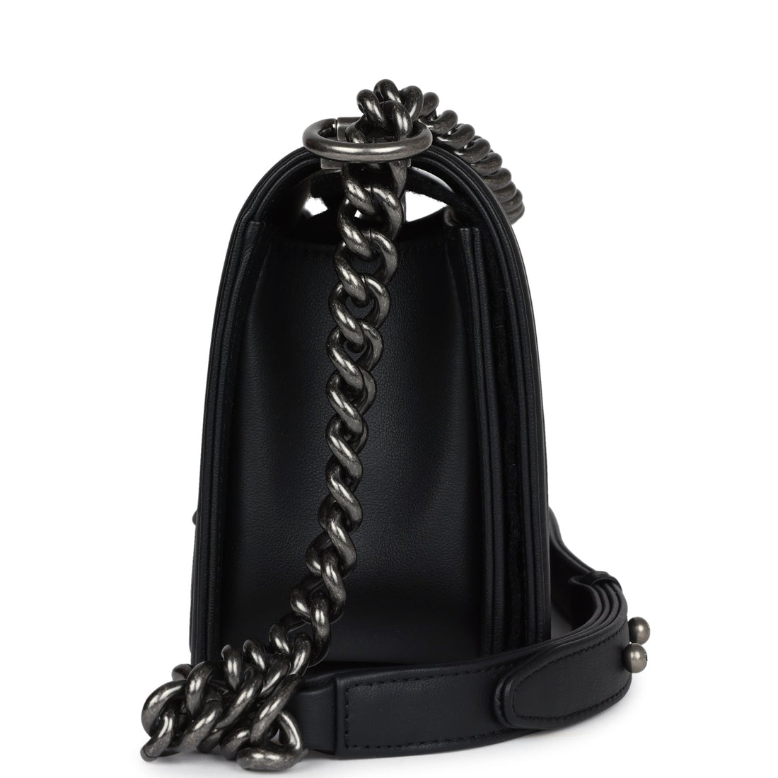 Chanel Medium Boy Bag Black Calfskin Aged Ruthenium Hardware