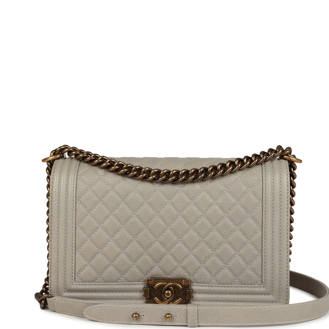 Chanel Medium Boy Bag Grey Caviar Antique Gold Hardware