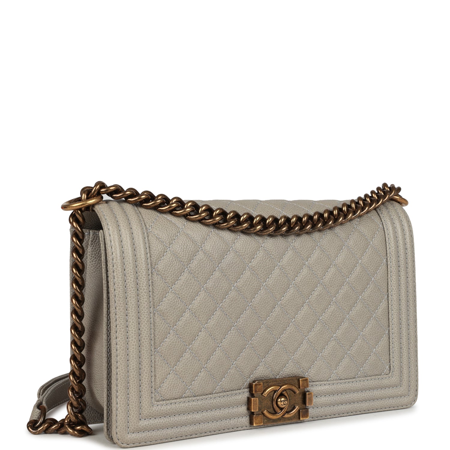 Chanel Medium Boy Bag Grey Caviar Antique Gold Hardware