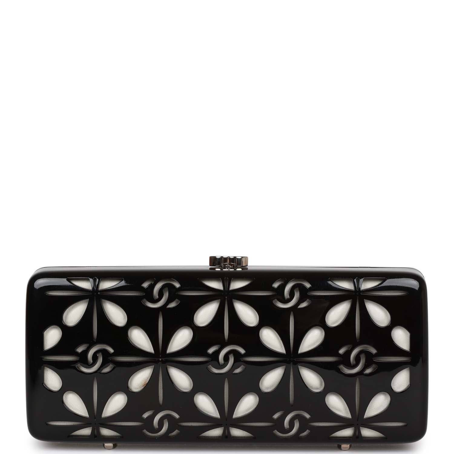 Chanel Minaudiere Box Clutch Black Acrylic Silver Hardware