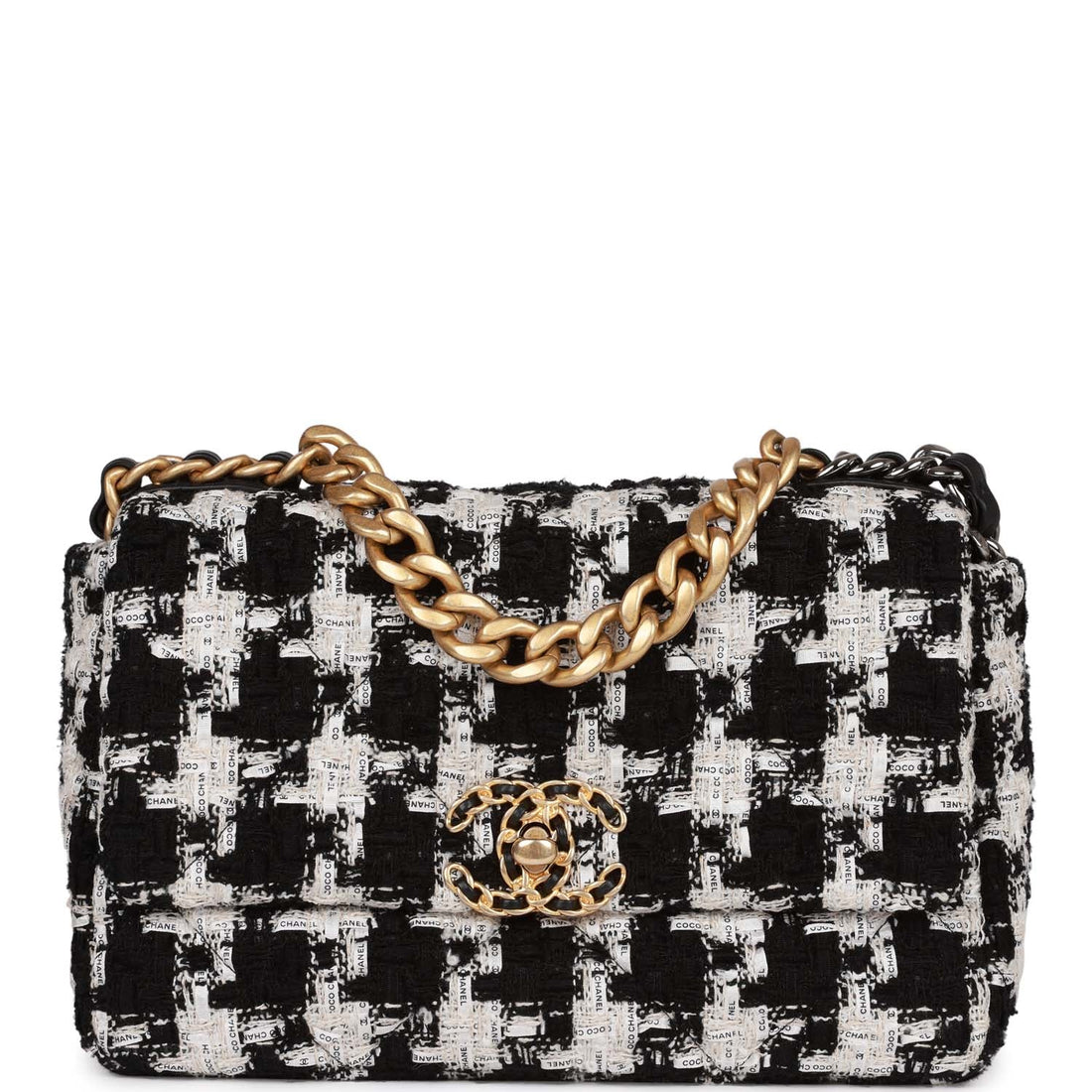 Chanel Medium 19 Flap Bag Black and White Tweed Mixed Hardware