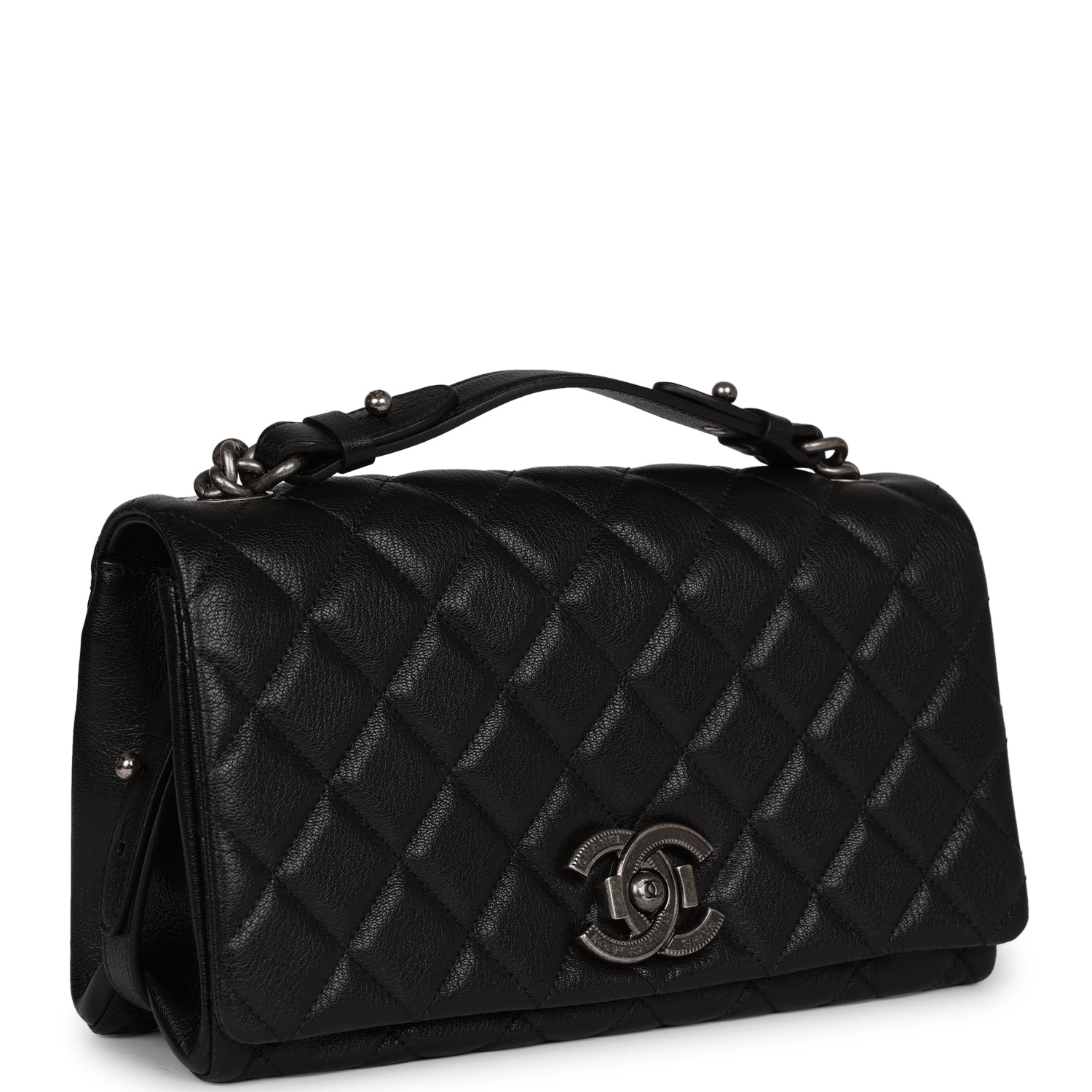 Chanel City Rock Medium Flap Black Goatskin Ruthenium Hardware
