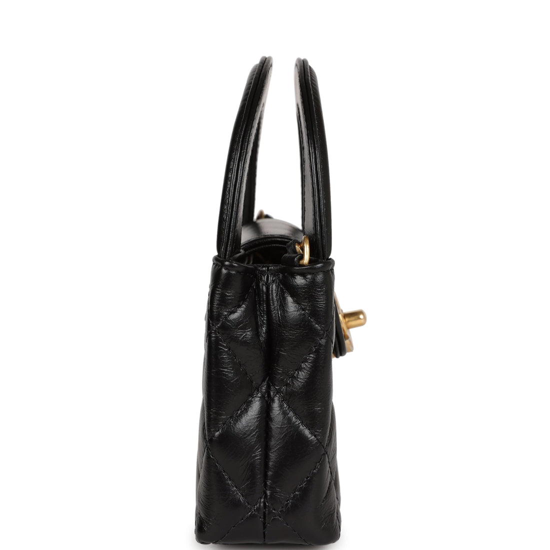 Chanel Nano Kelly Shopper Black Shiny Aged Calfskin Brushed Gold Hardware