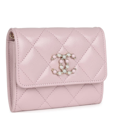 Chanel Mini Crossbody Wallet Pink Caviar Light Gold Hardware