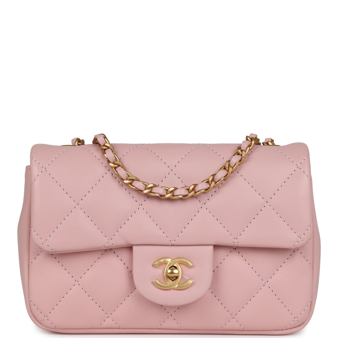 Chanel Mini Rectangular Flap Bag with Heart Chain Pink Lambskin Antique Gold Hardware