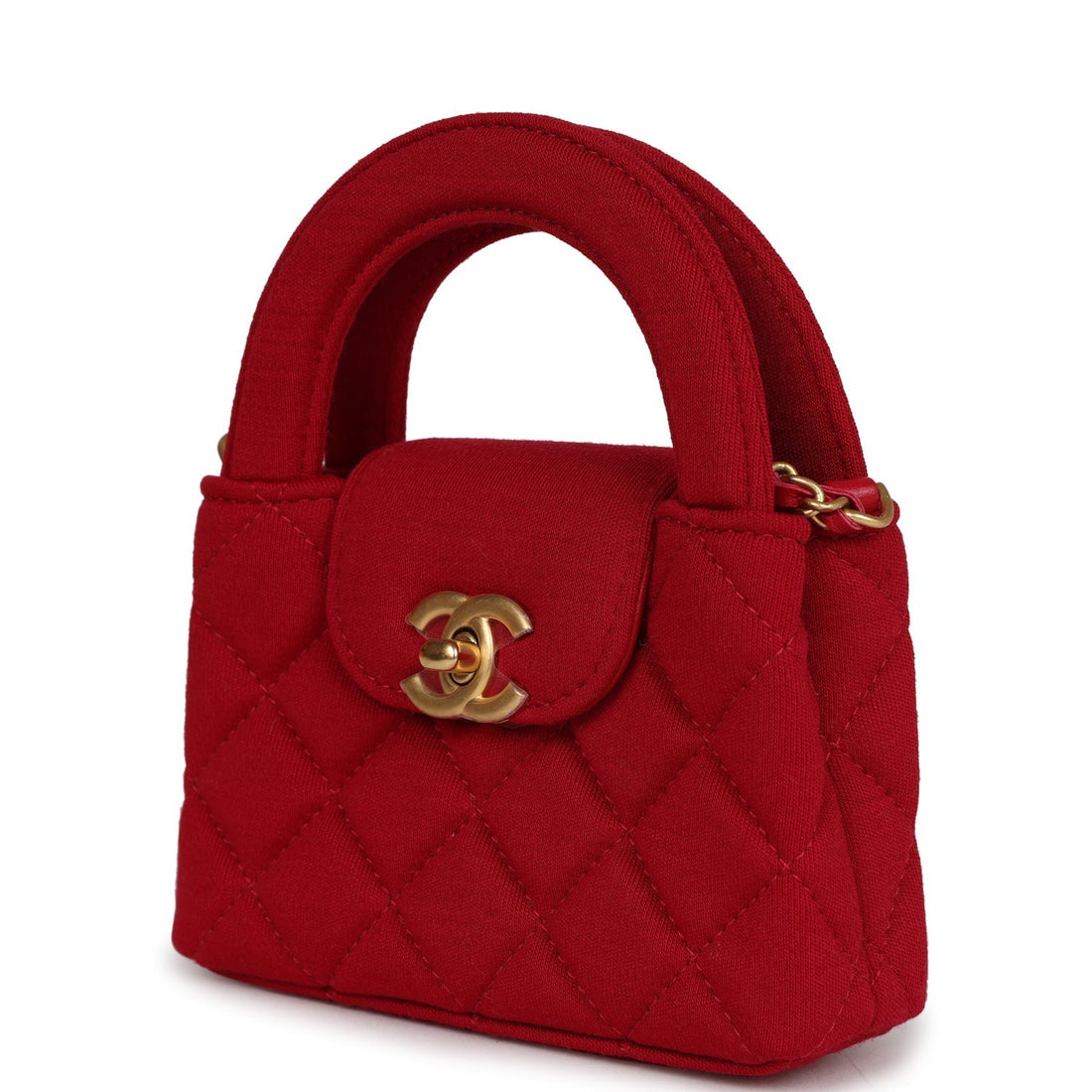 Chanel Nano Kelly Shopper Red Jersey Brushed Gold Hardware