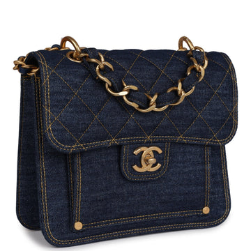 Chanel Square Flap Blue Denim Antique Gold Hardware