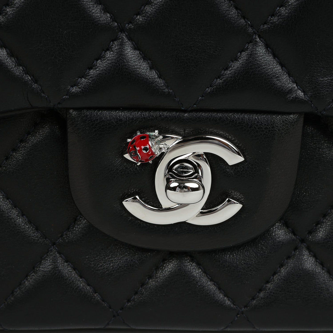 New Chanel Medium Lady Bug Single Flap Bag Black Lambskin Silver Hardware