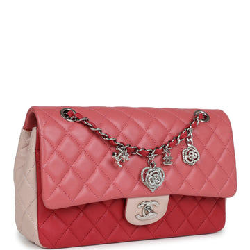 New Chanel Medium Valentine Single Flap Bag Tricolored Lambskin Silver Hardware