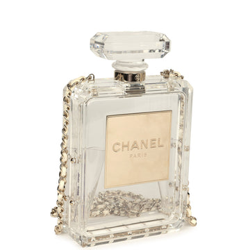 New Chanel Minaudiere No. 5 Perfume Clutch Transparent Plexiglass Light Gold Hardware