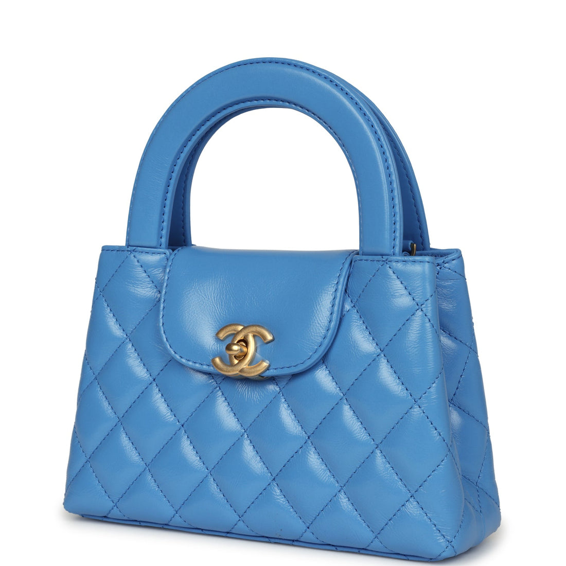 Chanel Small Kelly Shopper Blue Shiny Aged Calfskin Brushed Gold Hardware