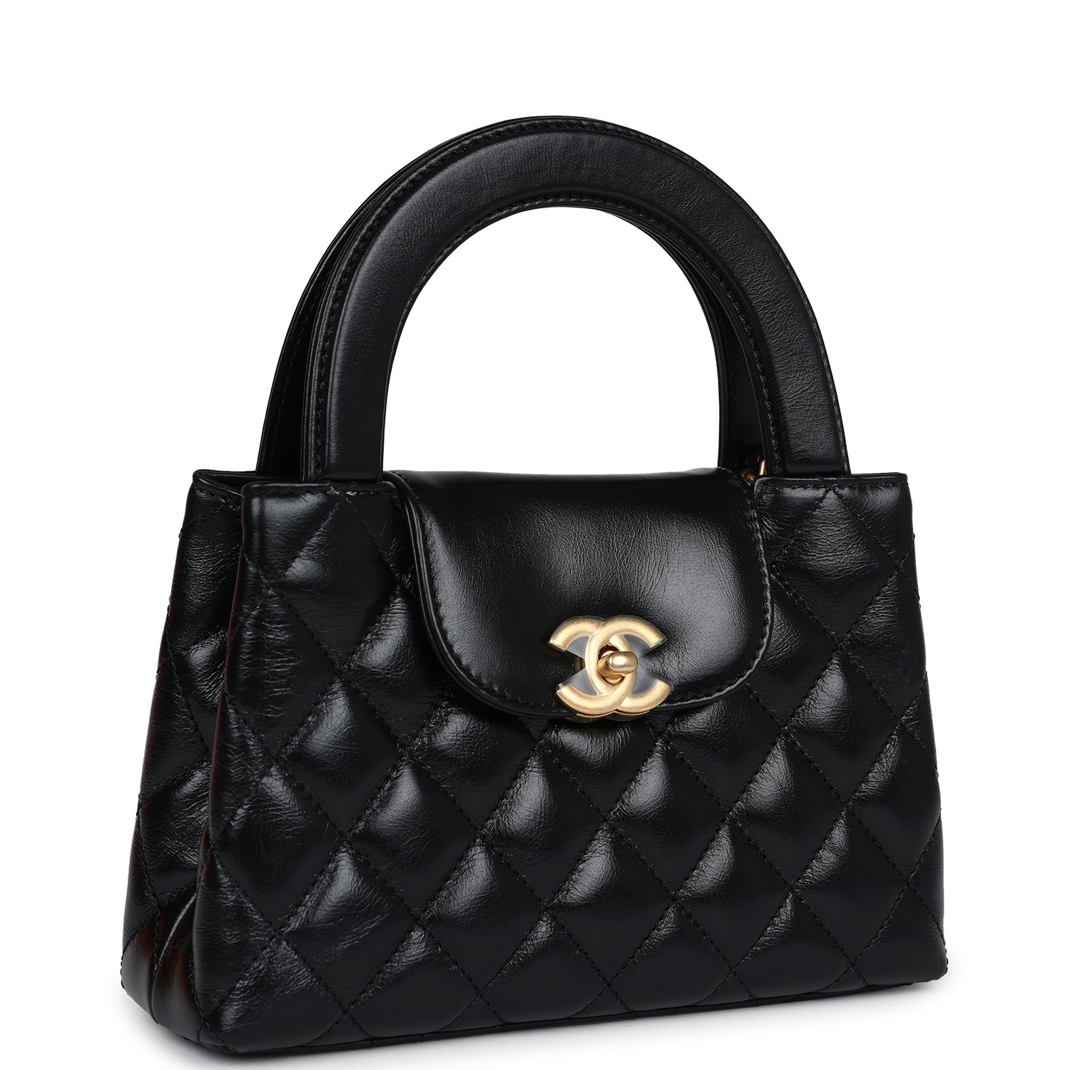 Chanel Small Kelly Shopper Black Shiny Aged Calfskin Brushed Gold Hardware