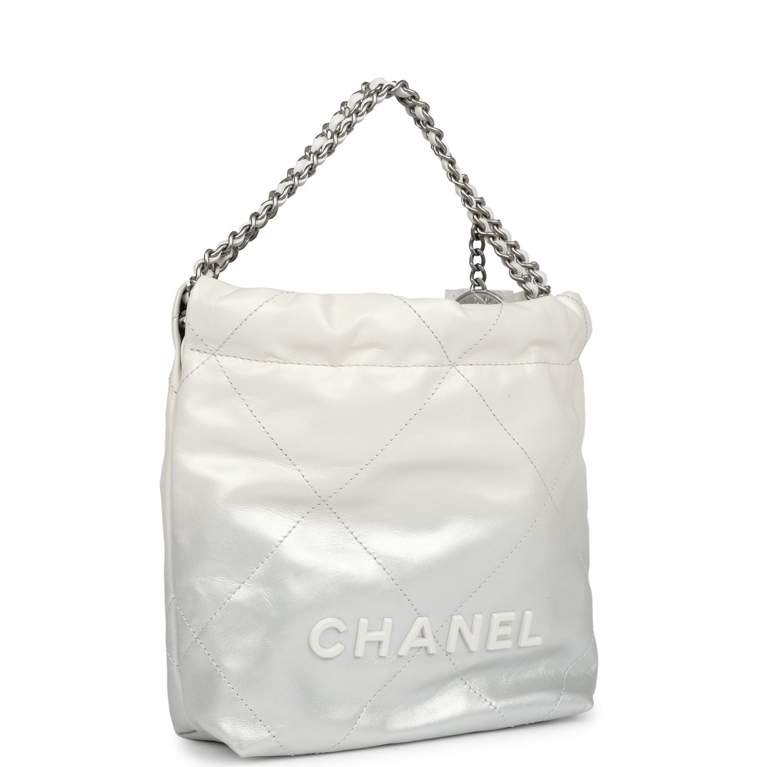 Chanel Mini 22 Bag White and Silver Ombre Metallic Calfskin Silver Hardware