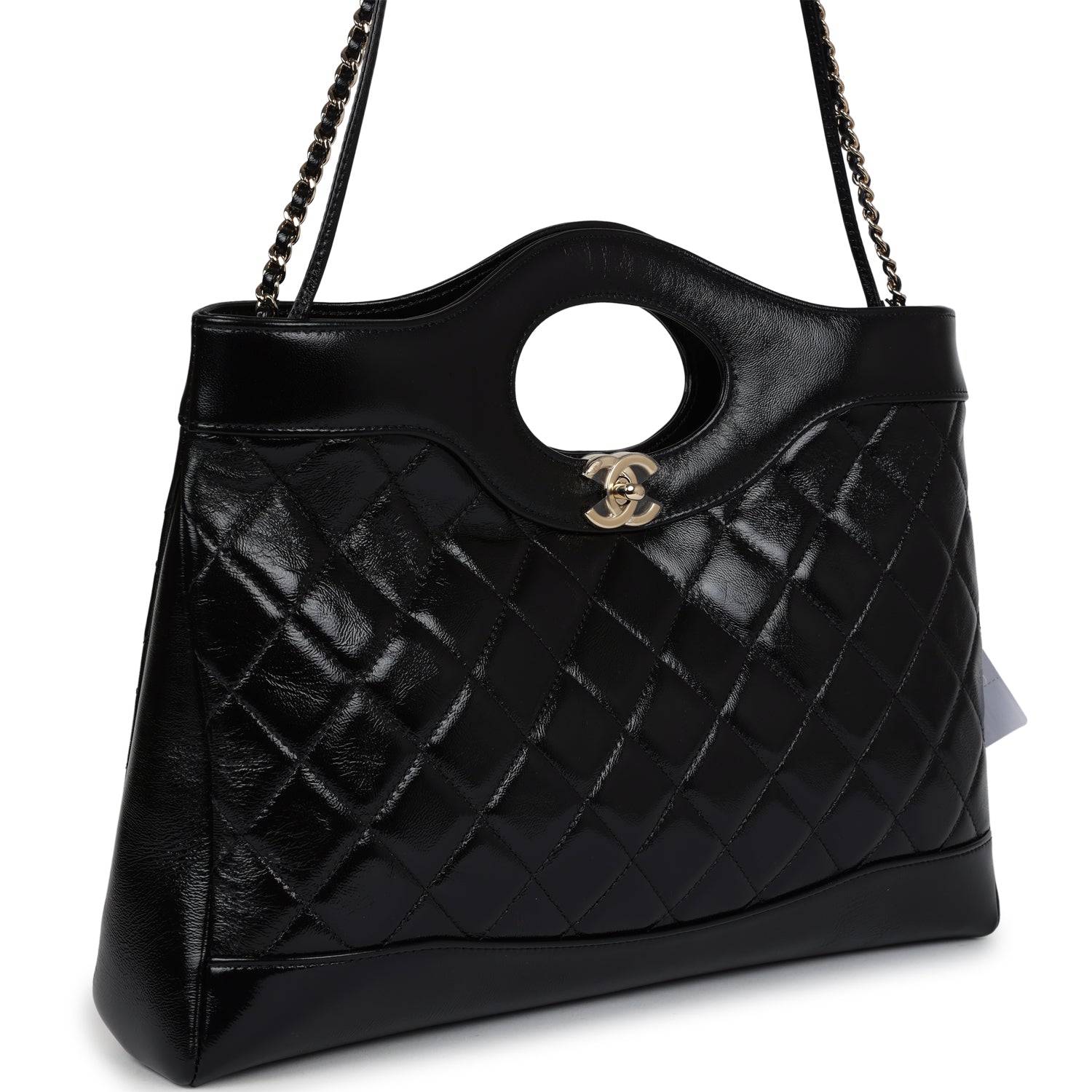 Chanel Large 31 Shopper Black Shiny Lambskin Light Gold Hardware