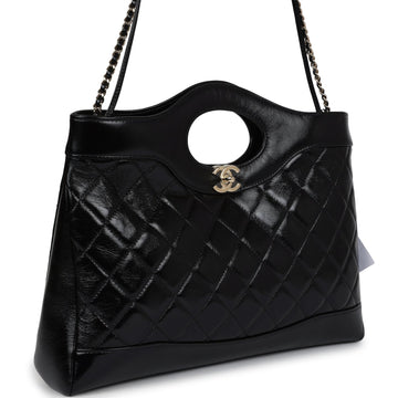 Chanel Large 31 Shopper Black Shiny Lambskin Light Gold Hardware