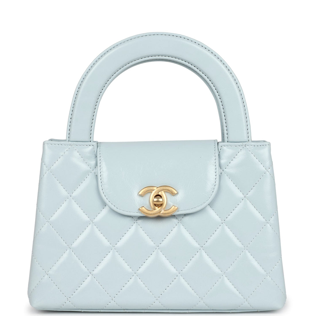Chanel Small Kelly Shopper Light Blue Shiny Aged Calfskin Brushed Gold Hardware