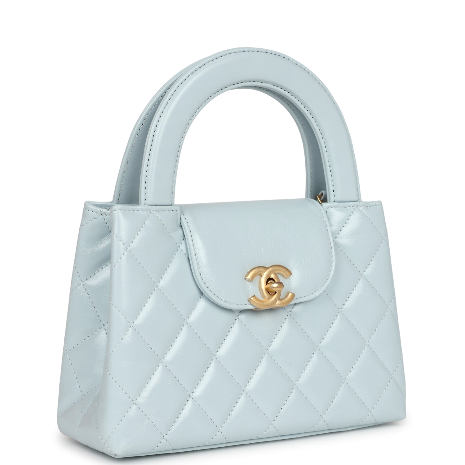 Chanel Small Kelly Shopper Light Blue Shiny Aged Calfskin Brushed Gold Hardware