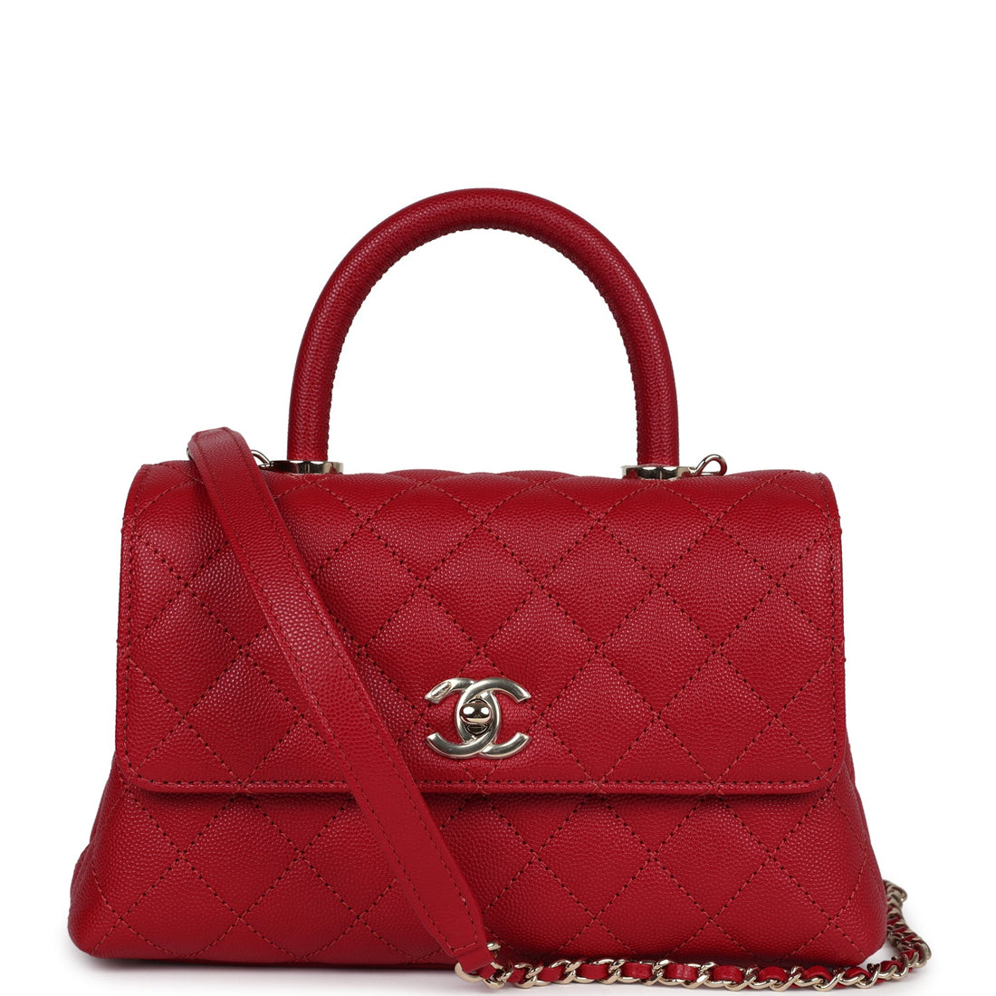 Chanel Small Coco Handle Dark Red Caviar Light Gold Hardware