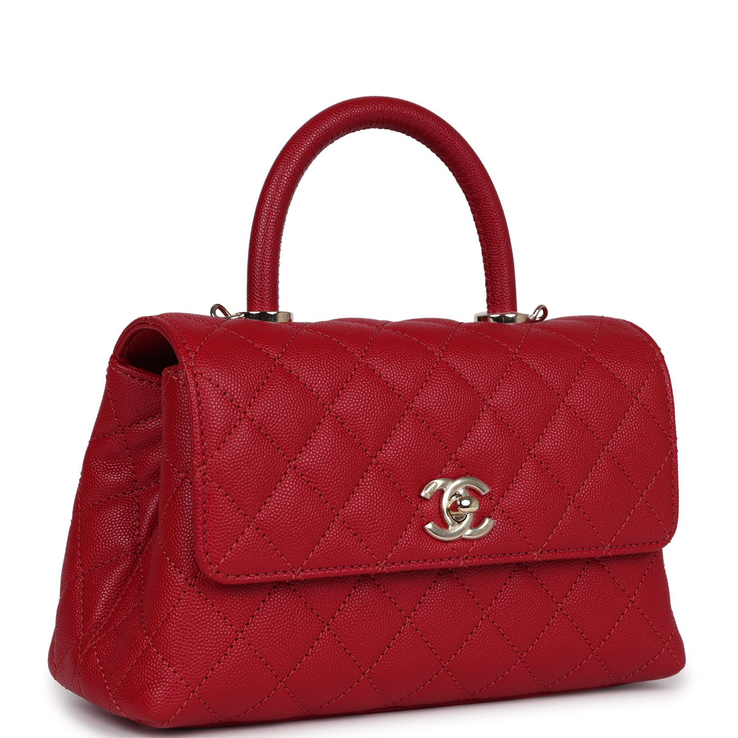 Chanel Small Coco Handle Dark Red Caviar Light Gold Hardware