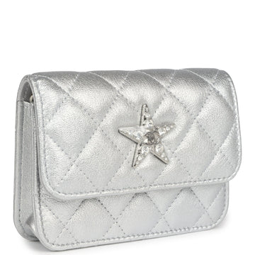 Chanel Crystal CC Walk Of Fame Clutch Wallet Silver Metallic Goatskin Silver Hardware