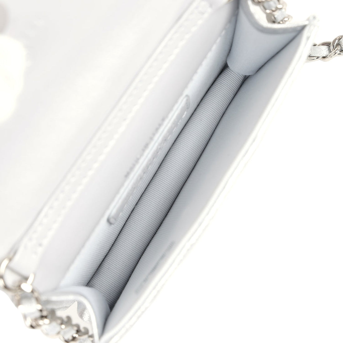 Chanel Crystal CC Walk Of Fame Clutch Wallet Silver Metallic Goatskin Silver Hardware