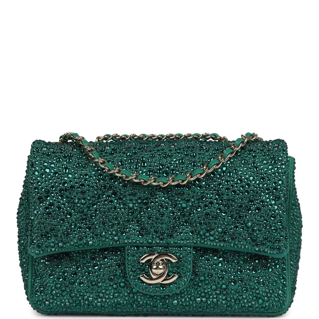 Chanel Mini Flap Bag Green Swarovski Crystal and Green Lambskin Silver Hardware