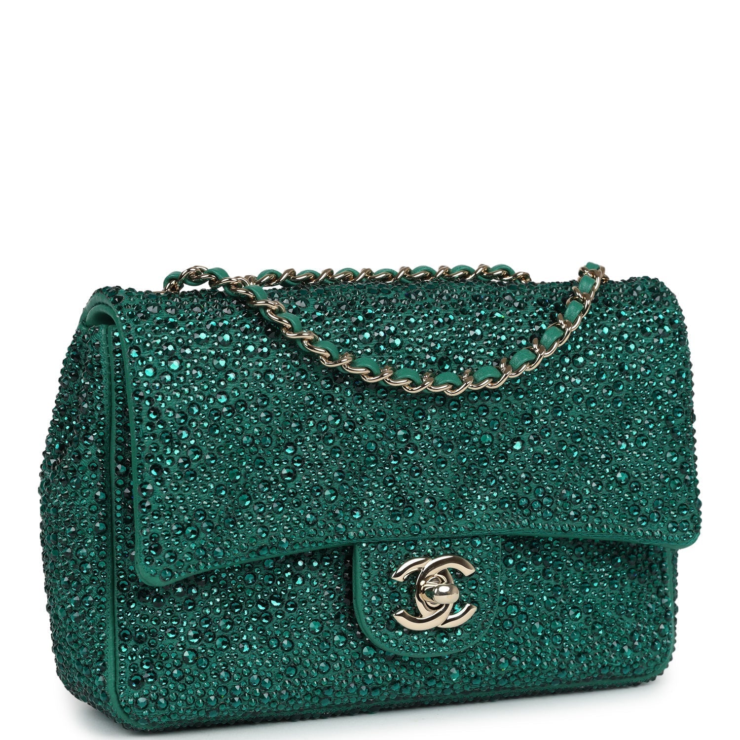 Chanel Mini Flap Bag Green Swarovski Crystal and Green Lambskin Silver Hardware
