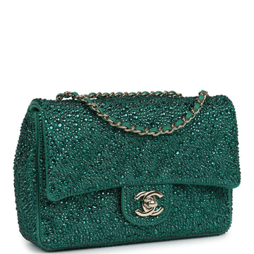 Chanel Mini Flap Bag Green Swarovski Crystal and Green Lambskin Silver Hardware